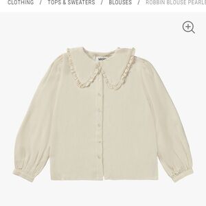 Molo Cream Blouse with Beaded Peter Pan Collar NWOT